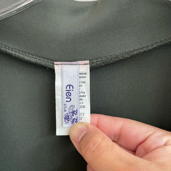 EIEN Womens Dress Green Plus 1XL Satin long sleeve‎ vneck Modest Classic minimal - Picture 3 of 7